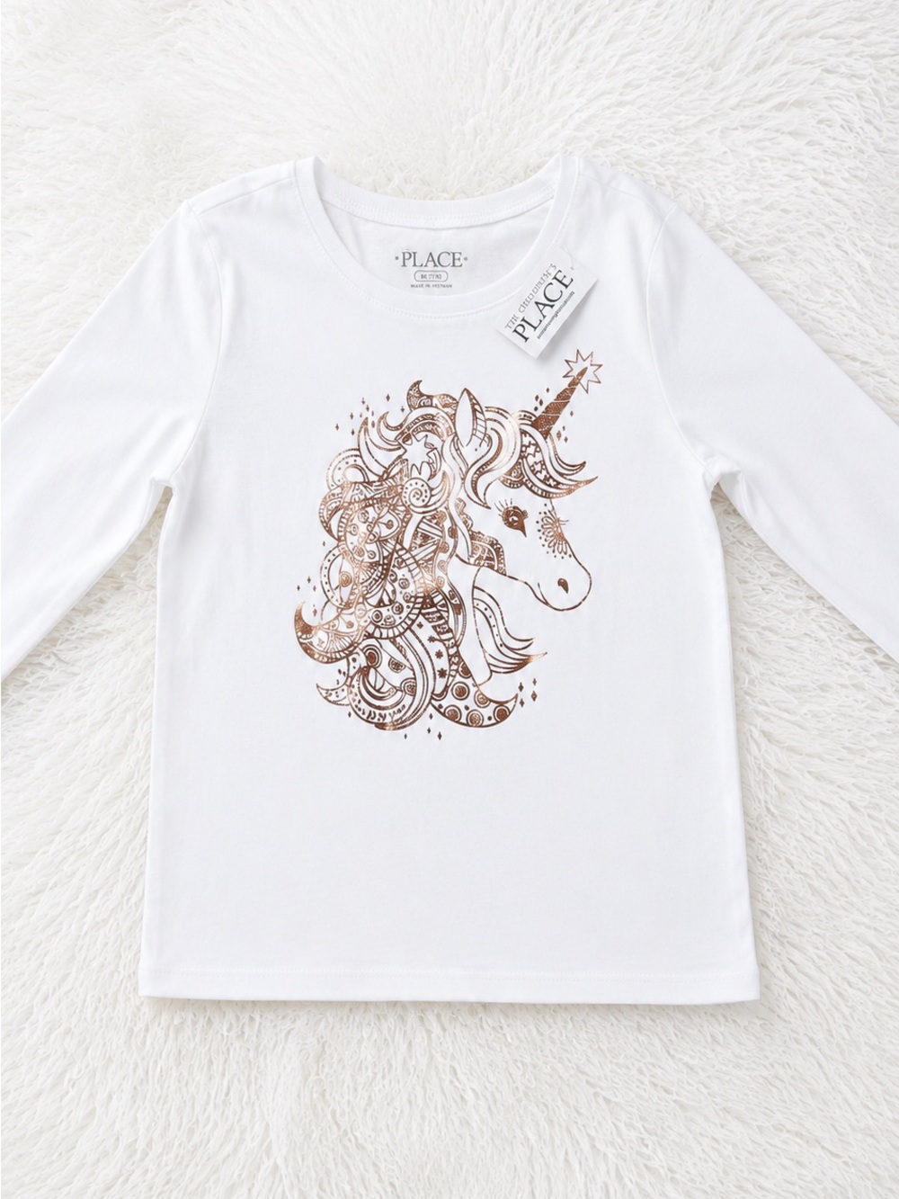 The Children's Place White Long-Sleeve Tee with Metallic Gold Unicorn